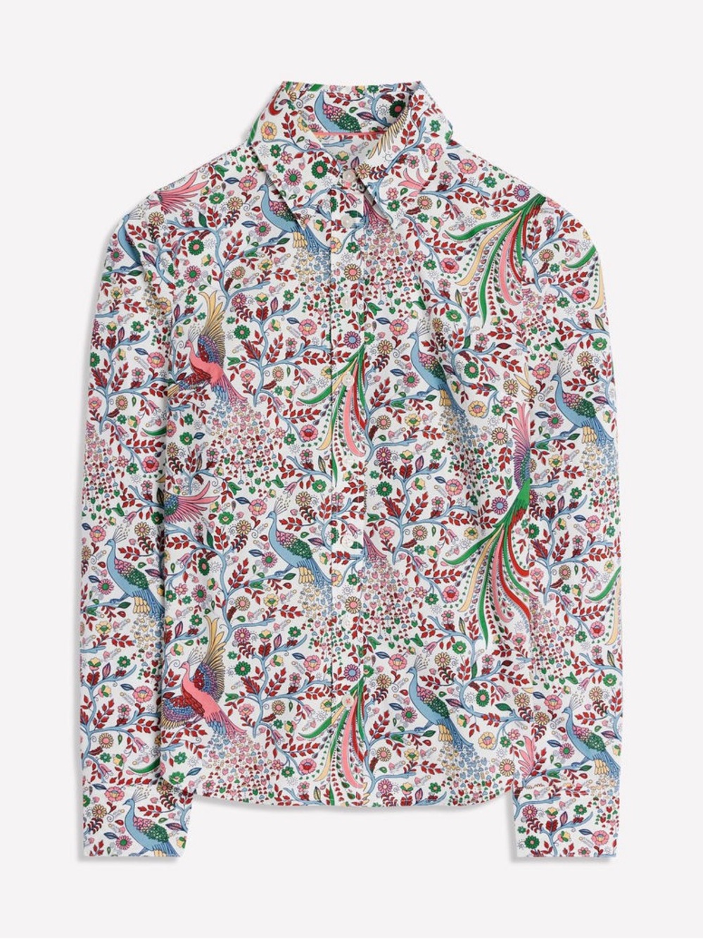 Boden Cotton Floral Bird Print Button-Up Shirt